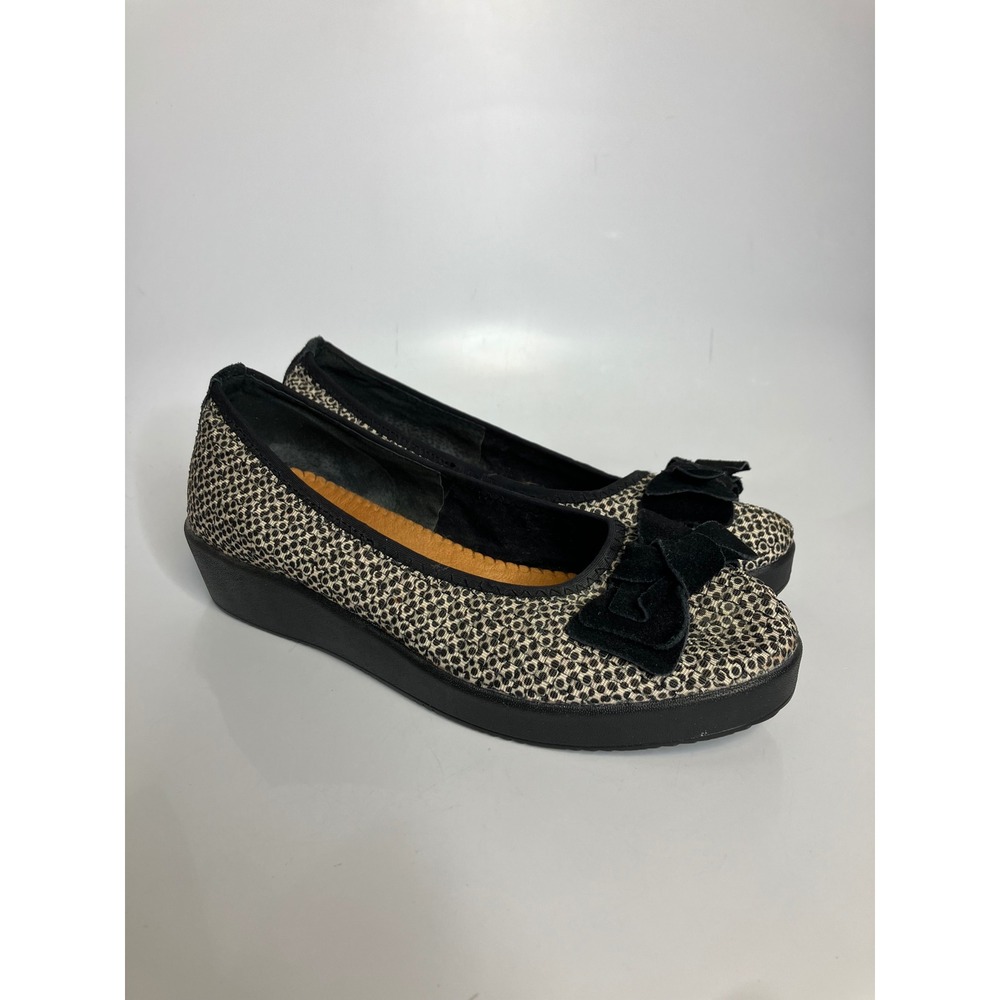 Bernie Mev Wedge Flats Womens 41 Black‎ White Excellent Bow Polka Dot Woven Shoe